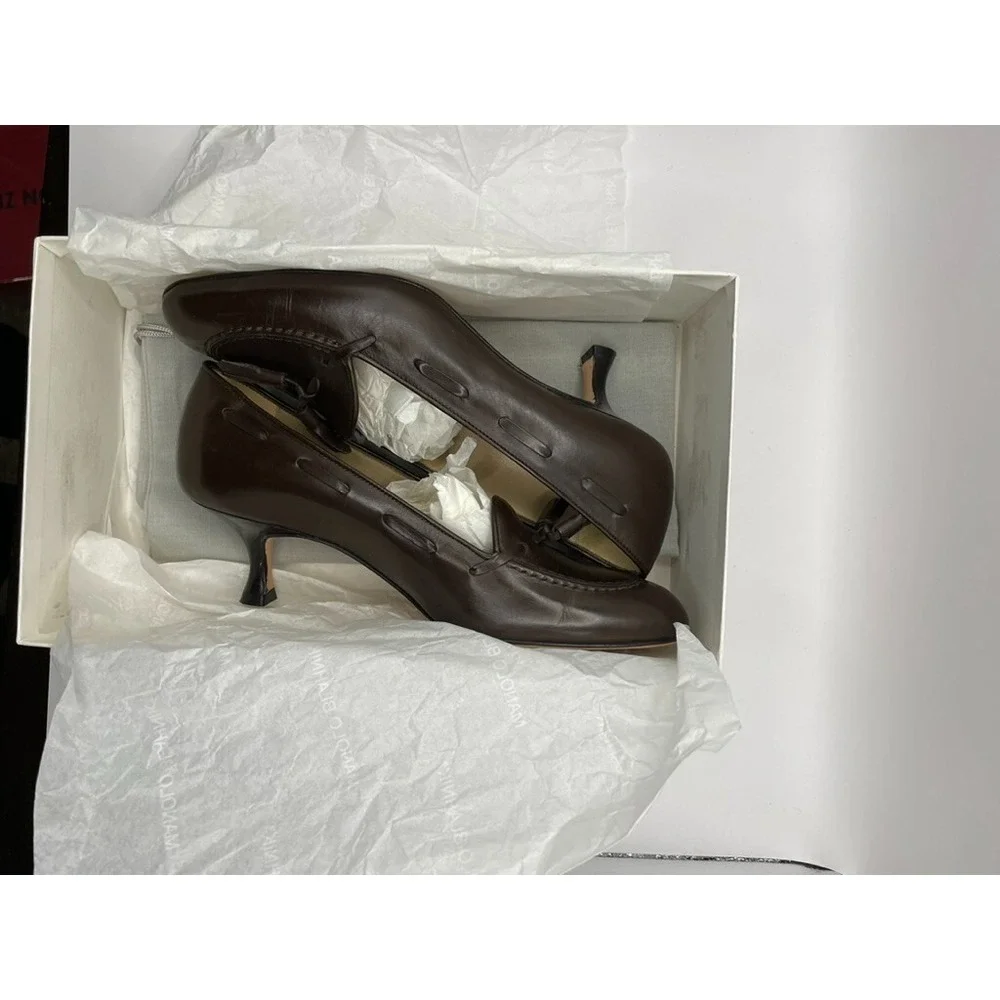 Vintage Manolo Blahnik Leather Pump EU 36.5 Brown Tassel Kitten Heels NIB $795